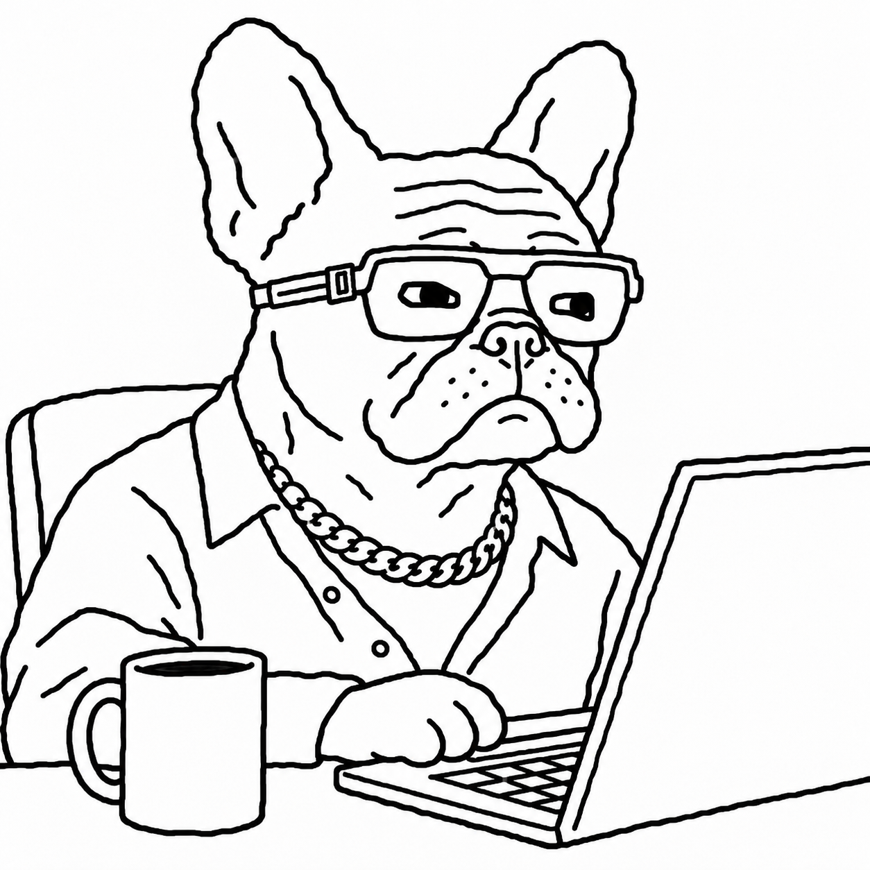 DAWGWojak at a laptop with a coffee